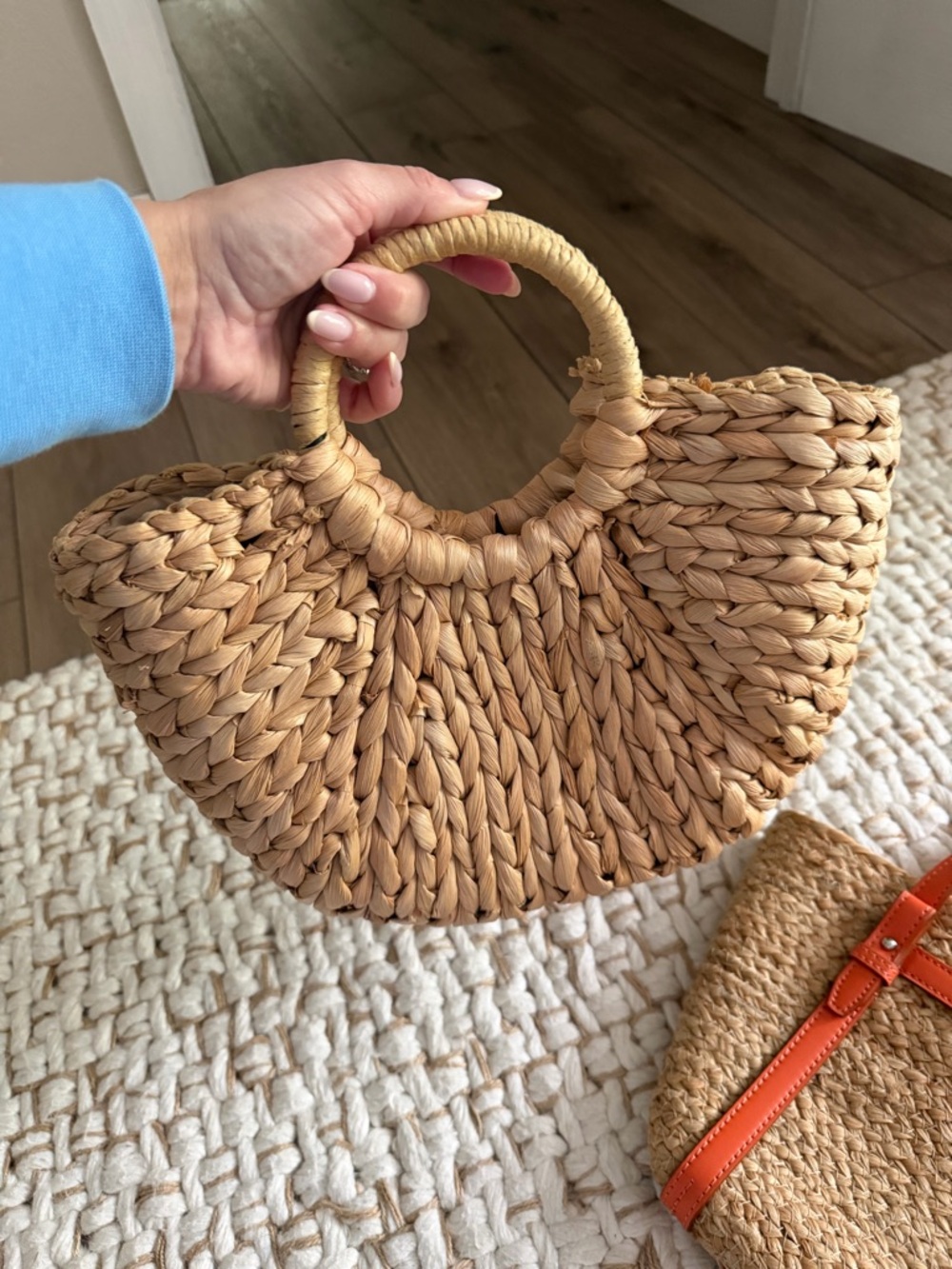 Zara Straw Tote with Bright Orange Trim and Handles - Picture 4 of 16